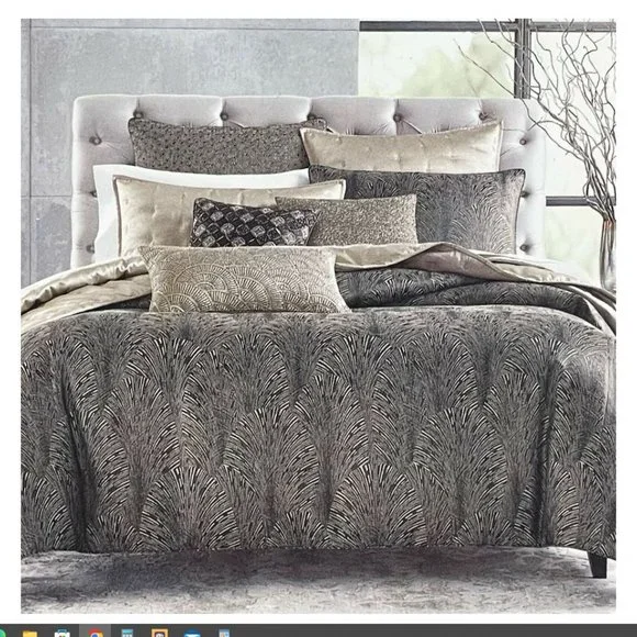 Hudson Park Collection Deco Fan KING Duvet Cover Black - Picture 1 of 12